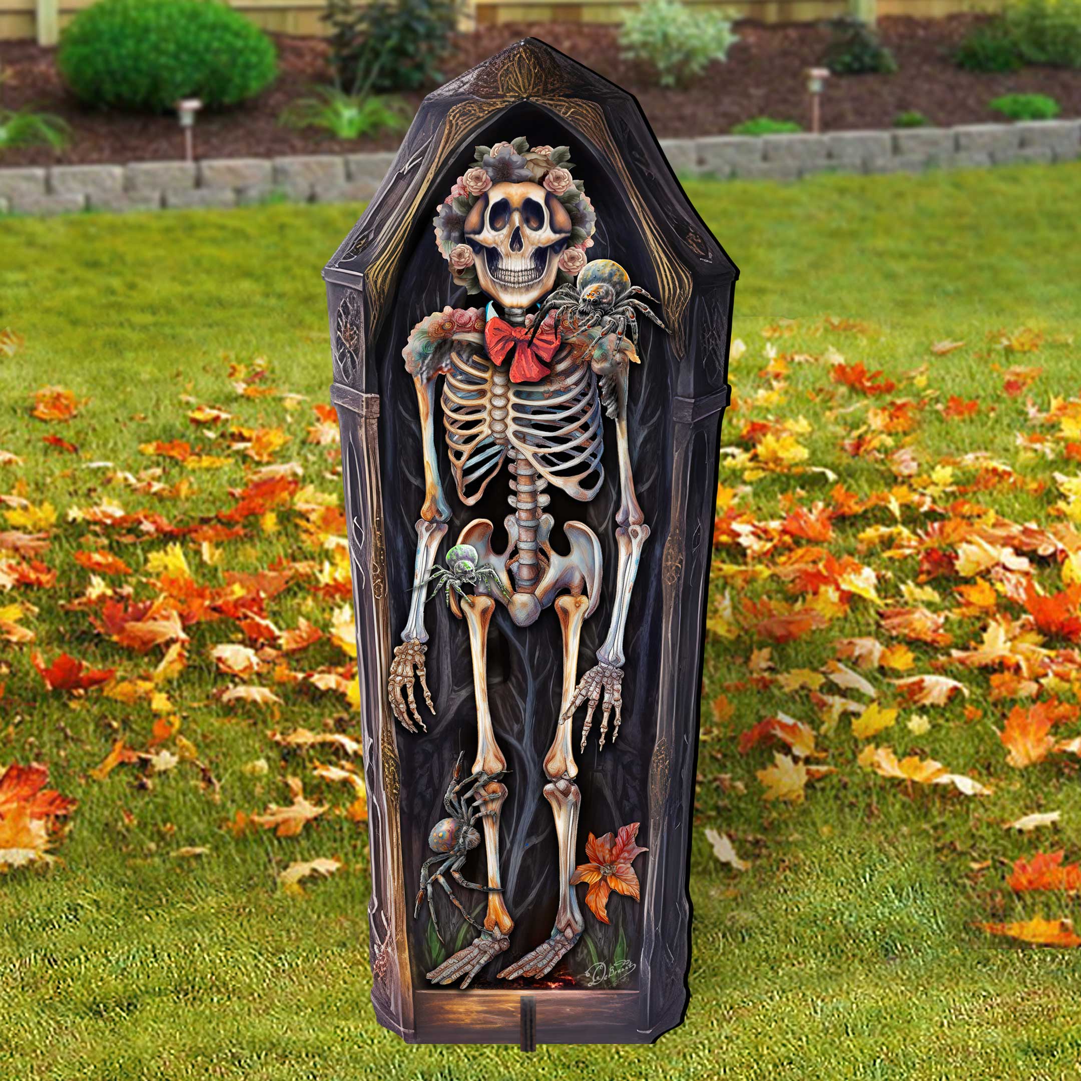 Halloween Skeleton Coffin Freestanding Decor - Halloween Garden Decor by G. Debrekht - Halloween Decor- 8652797F-2