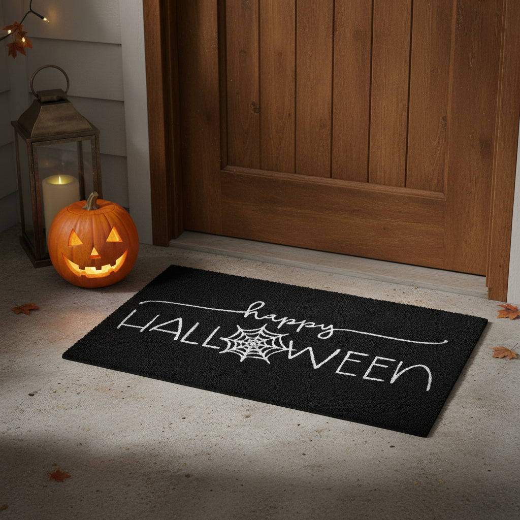 17" X 29" Black And White Halloween Halloween Happy Halloween Outdoor Coir Door Mat-0