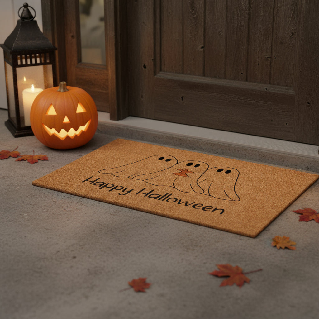 24" X 36" Black And Natural Halloween Halloween Happy Halloween Outdoor Coir Door Mat-0