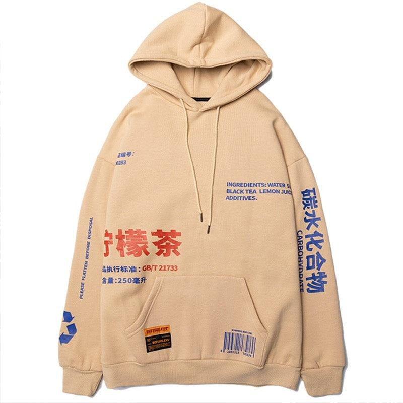 Hoodies Men Chinese Printed Hooded Thick Pullover