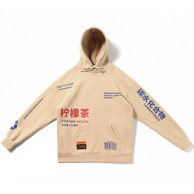 Hoodies Men Chinese Printed Hooded Thick Pullover