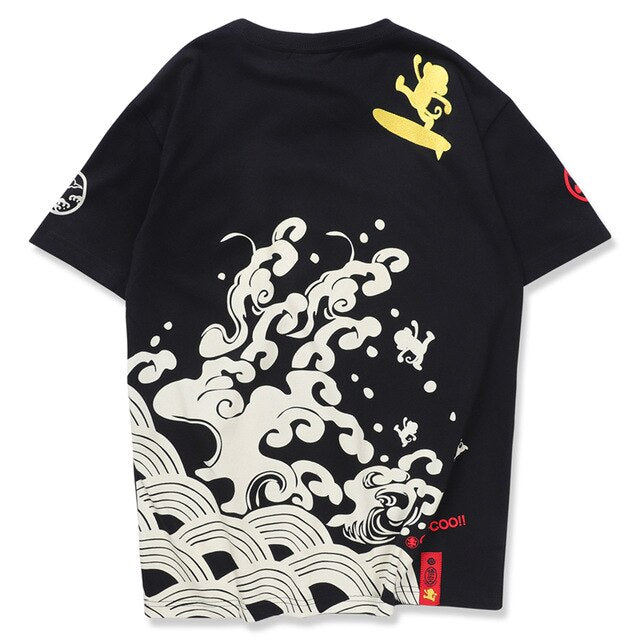 Japanese Style Wave Streetwear TShirts Mens