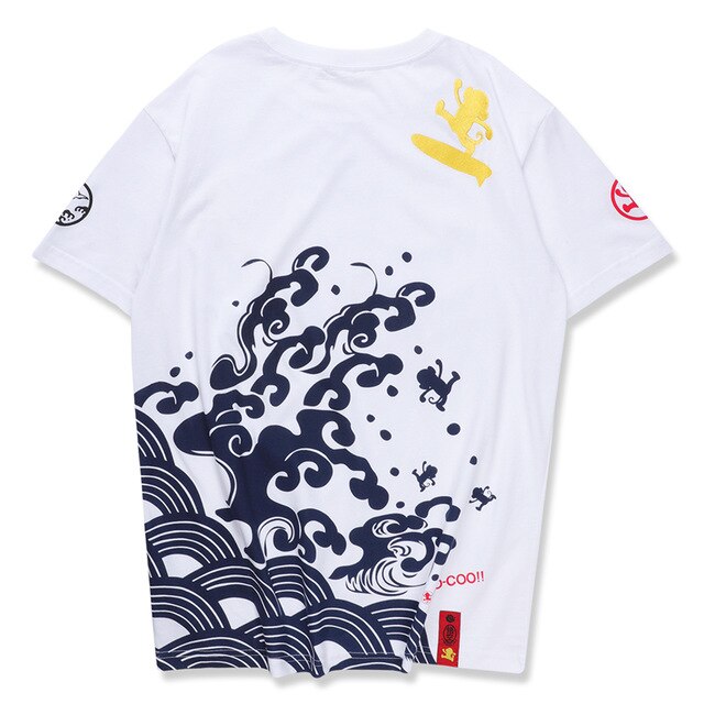 Japanese Style Wave Streetwear TShirts Mens