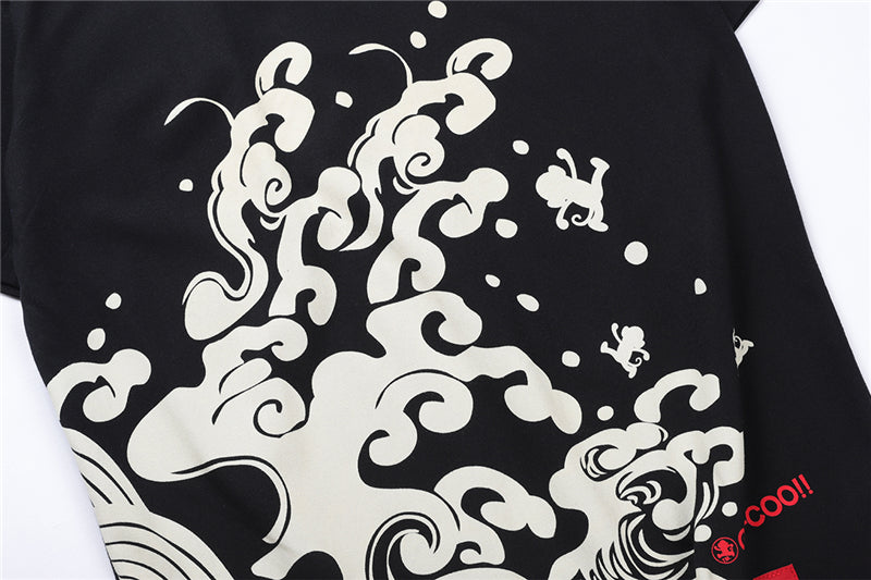 Japanese Style Wave Streetwear TShirts Mens